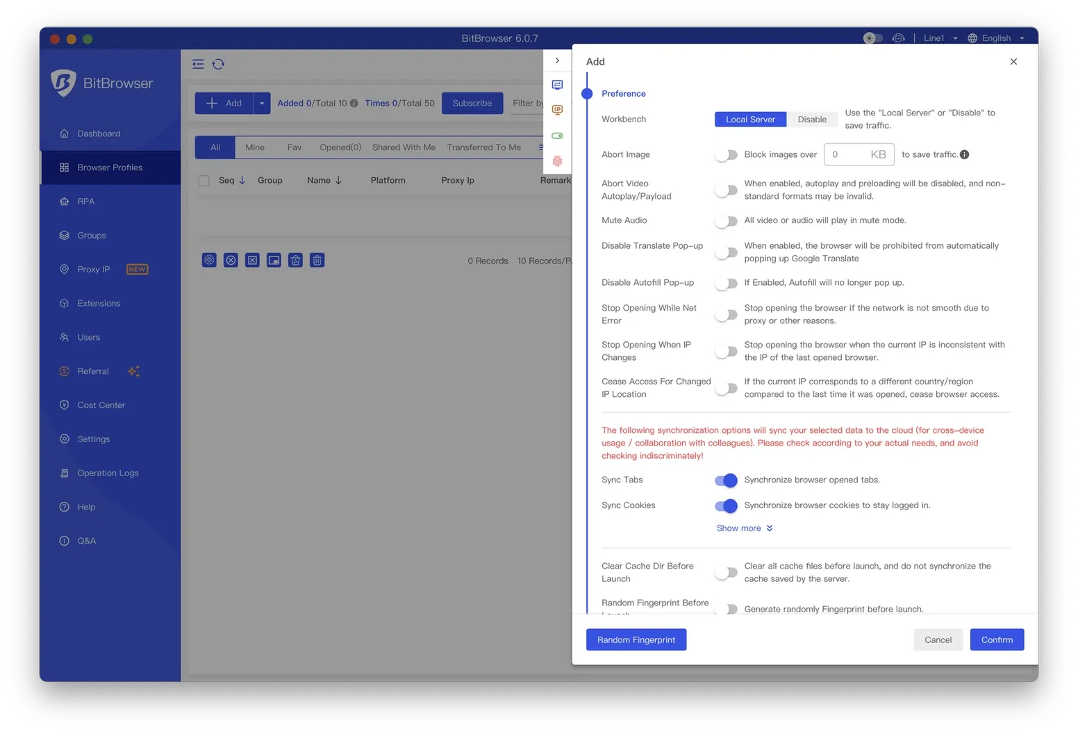 Ограничения при использовании BitBrowser при управлении несколькими учетными записями.